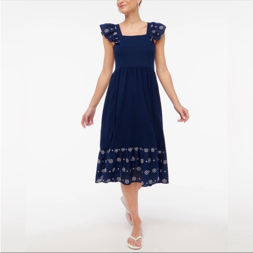 J. Crew Factory Navy Midi Dress with White Floral Accents